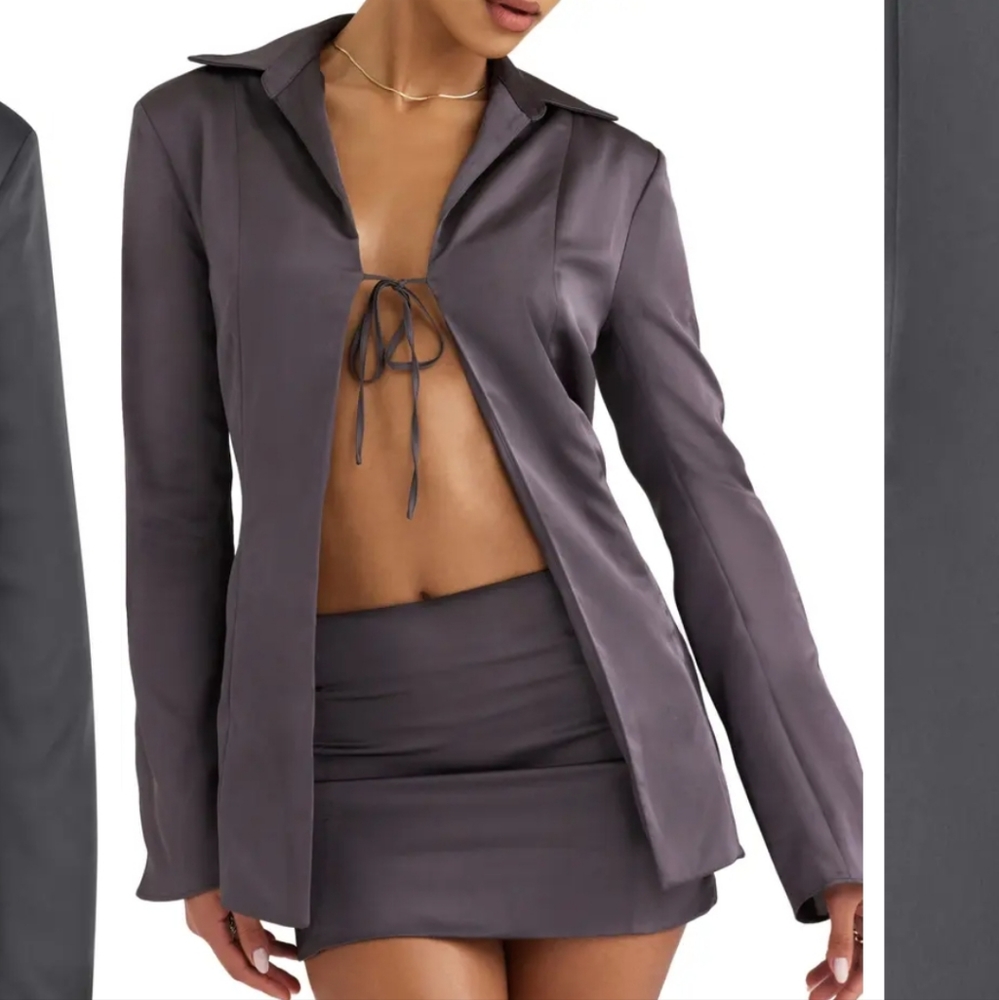 House of CB  Ailsa  tie front satin  blazer and miniskirt  set size xl